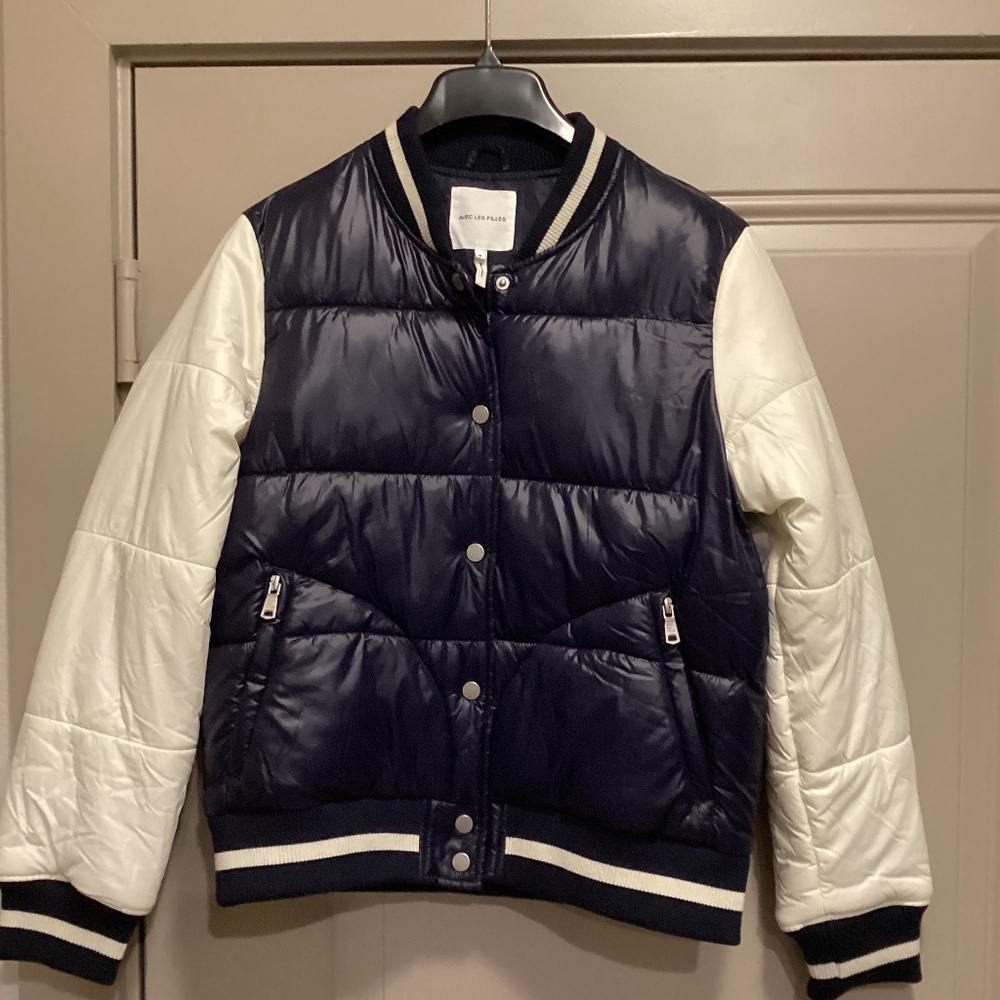 Avec Les Filles Quilted Water Resistant Varsity Bomber Jacket, size M